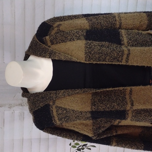 Polagram Oversized Hooded Cardigan in Black and Tan Size M - Picture 2 of 6